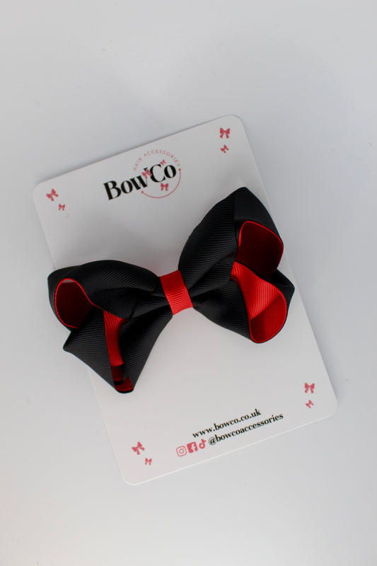 4 Inch Loop Bow - Clip - Red and Black
