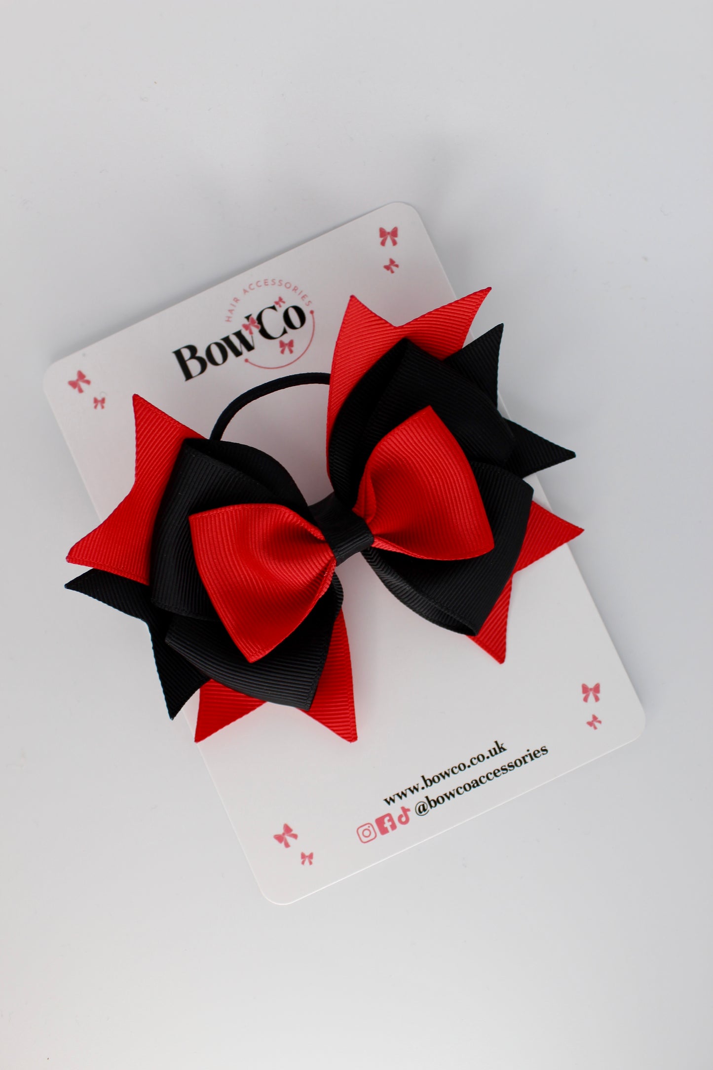 3.5 Inches Layer Bow - Elastic Bobble- Red and Black