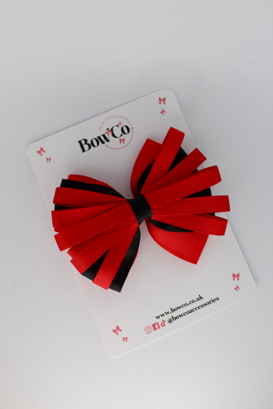 4 Inch Spiral Bow - 4 Inches - Clip - Red and Black