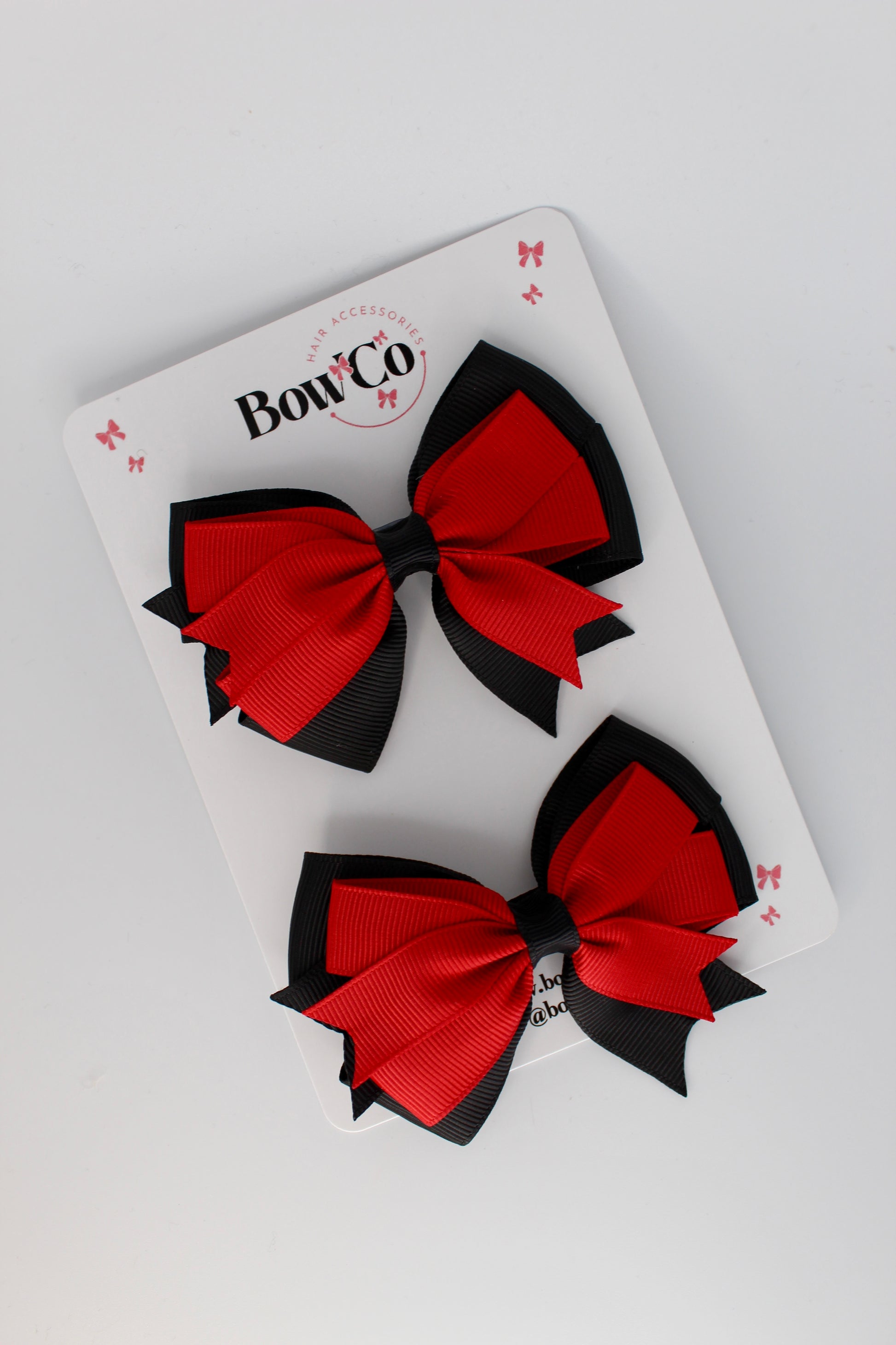 Red and Black - Double Tail Bow Set - Clip