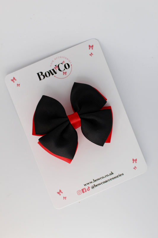 3 Inch Double Layer Bow - Clip - Red and Black