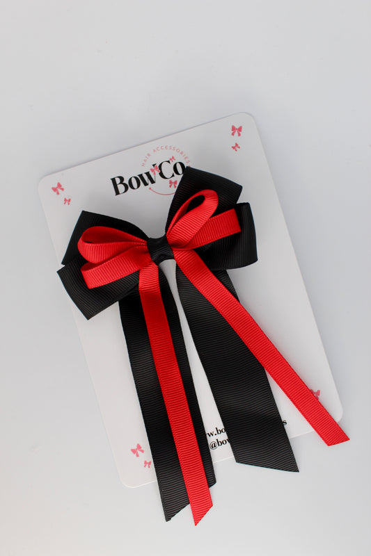 4 Inch Loop Bow Clip PonyTail - Red and Black