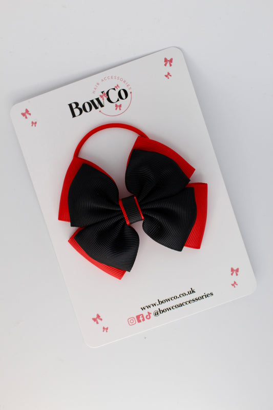 3 Inch Layer Edge Bow - Elastic Bobble - Red and Black