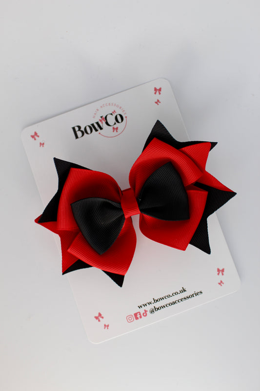 3.5 Inches Layer Bow - Clip - Red and Black