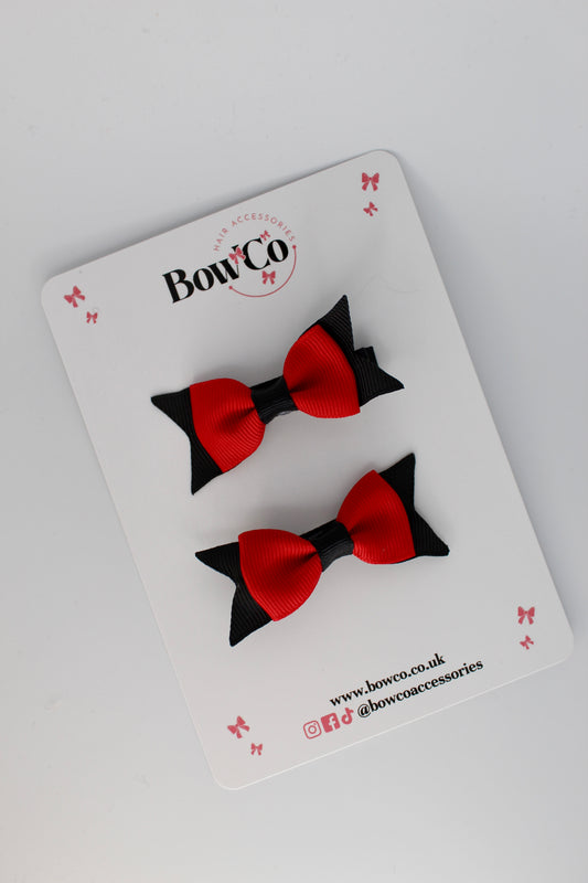 2.5 Inch Layer Tail Bow - Clip - 2 Pack - Red and Black