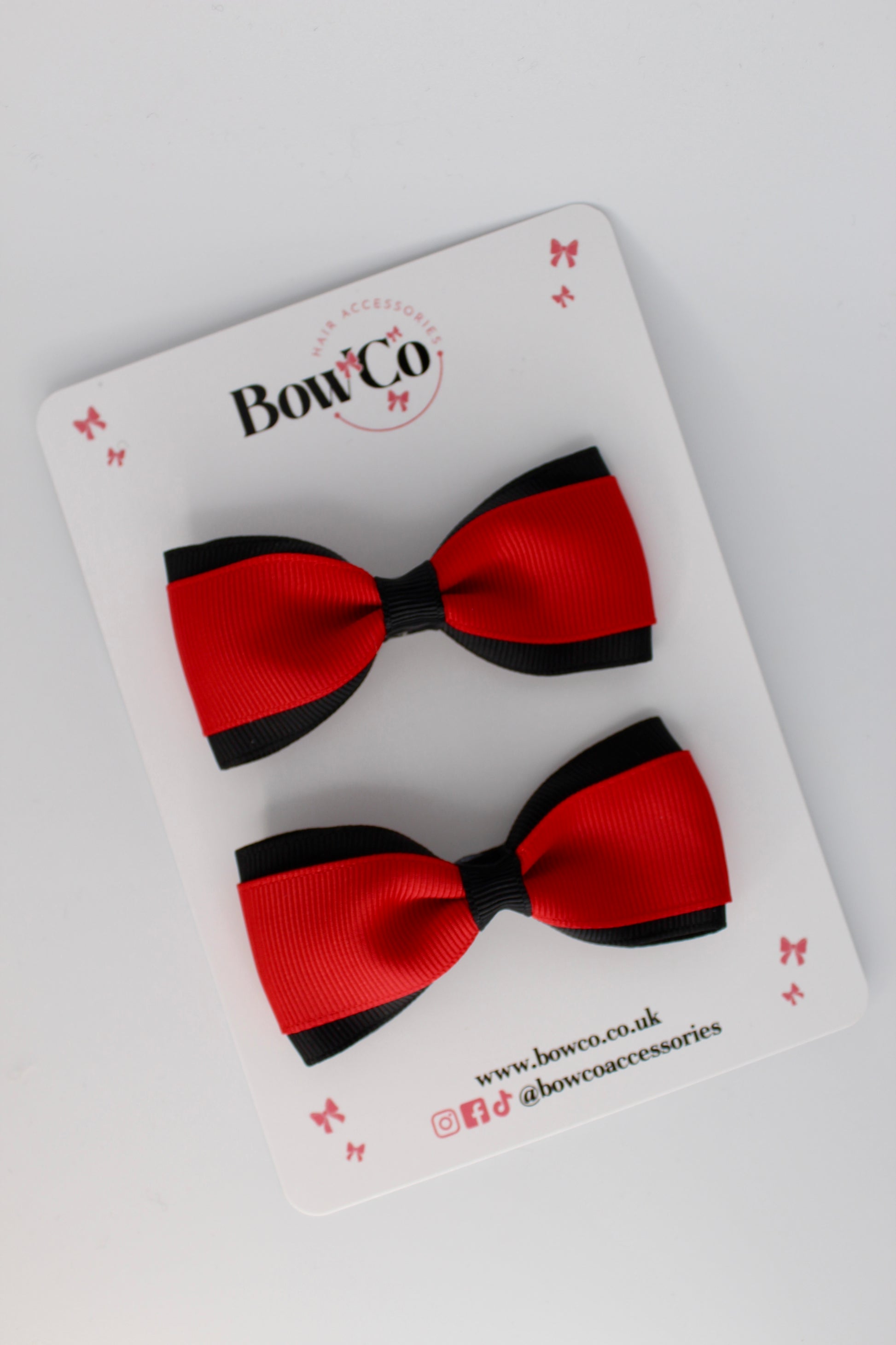 3 Inch Tuxedo Bow - Clip - 2 Pack - Red and Black
