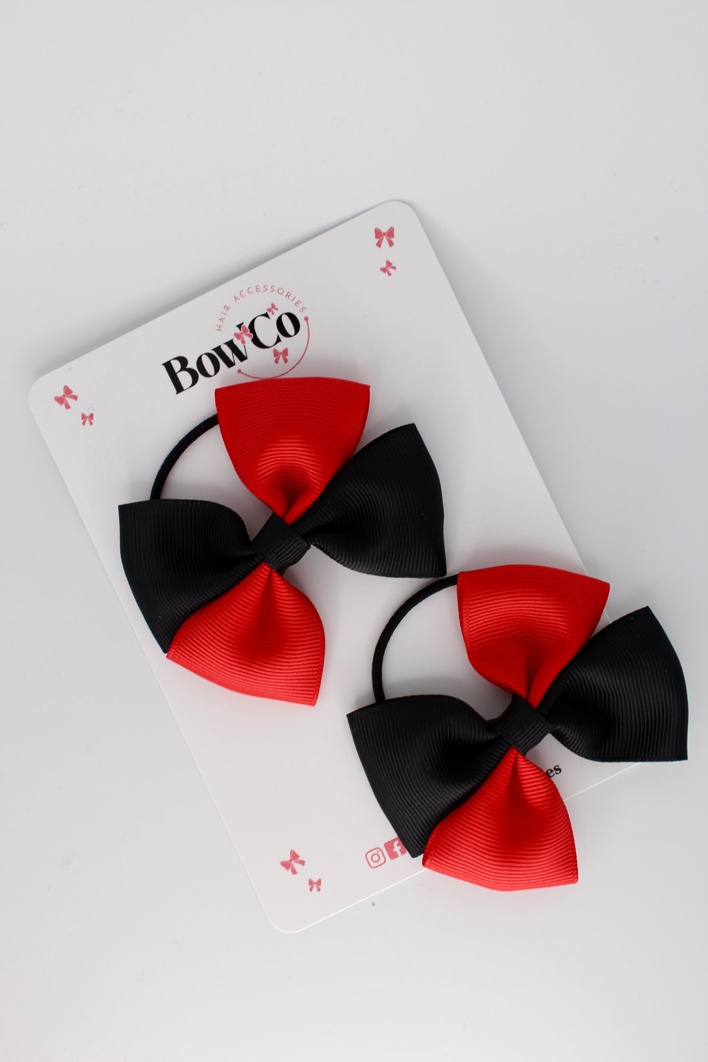 3 Inch Twist Bow - 2 Pack - Elastic Band - Red and Black