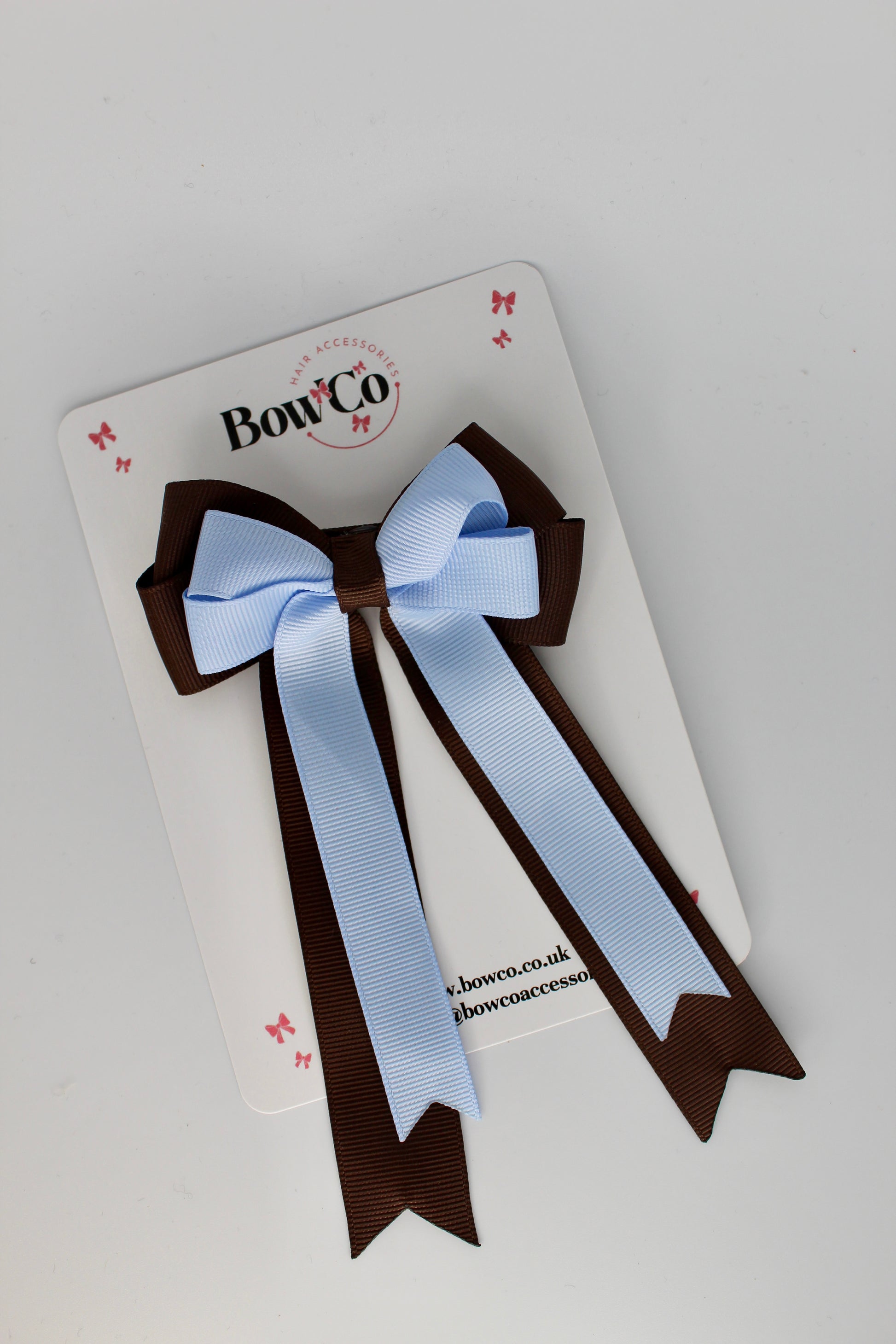 4.5 Inch Ponytail Double Bow - Bluebell and Brown