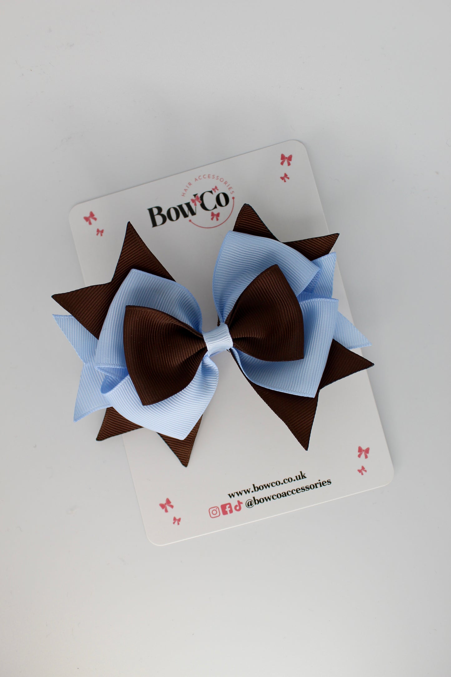 3.5 Inches Layer Bow - Clip - Bluebell and Brown