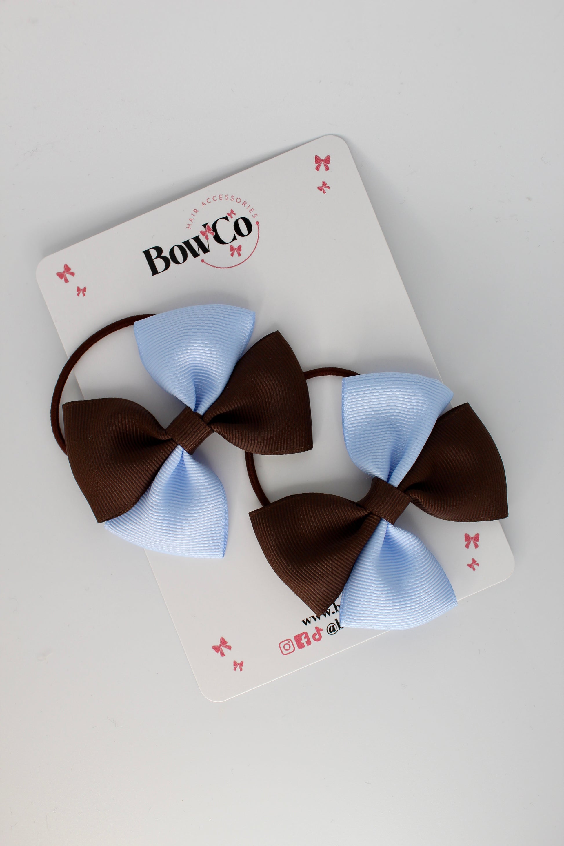 3 Inch Twist Bow Set - Elastic - Bluebell and Brown