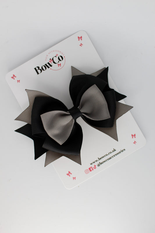 3.5 Inches Layer Bow - Clip - Black and Metal Grey