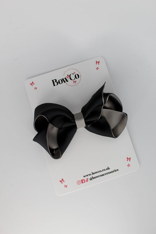 4 Inch Loop Bow - Clip - Black and Metal Grey