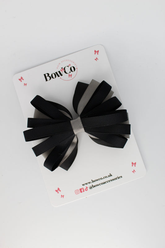 4 Inch Spiral Bow - 4 Inches - Clip - Black and Metal Grey