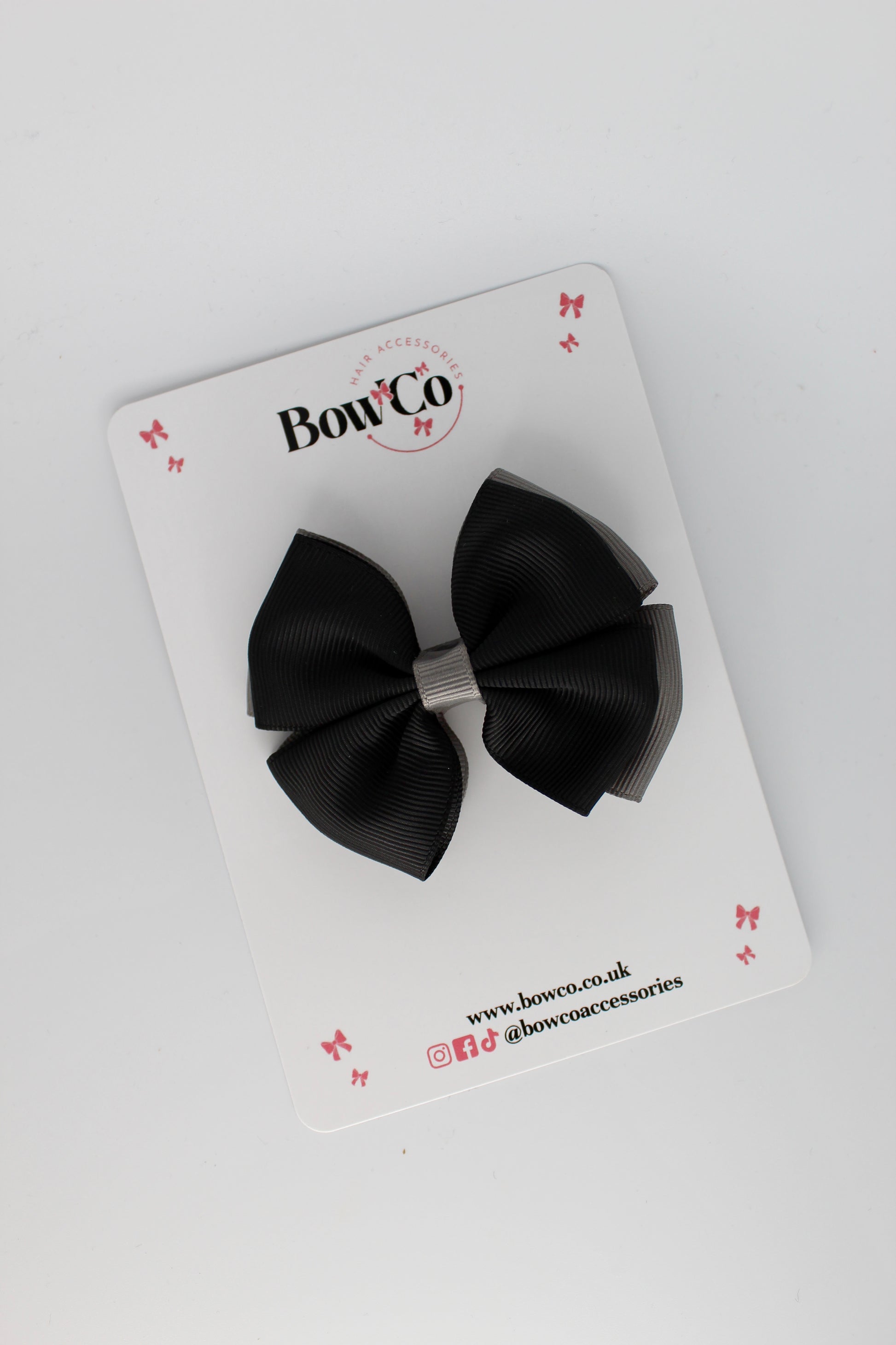 3 Inch Double Layer Bow - Clip - Black and Metal Grey