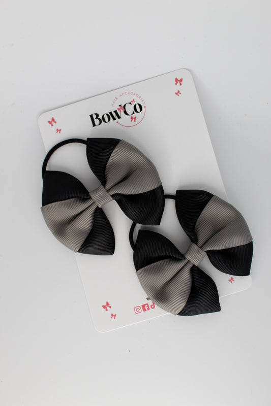 Black and Metal Grey Round Tuxedo Bow