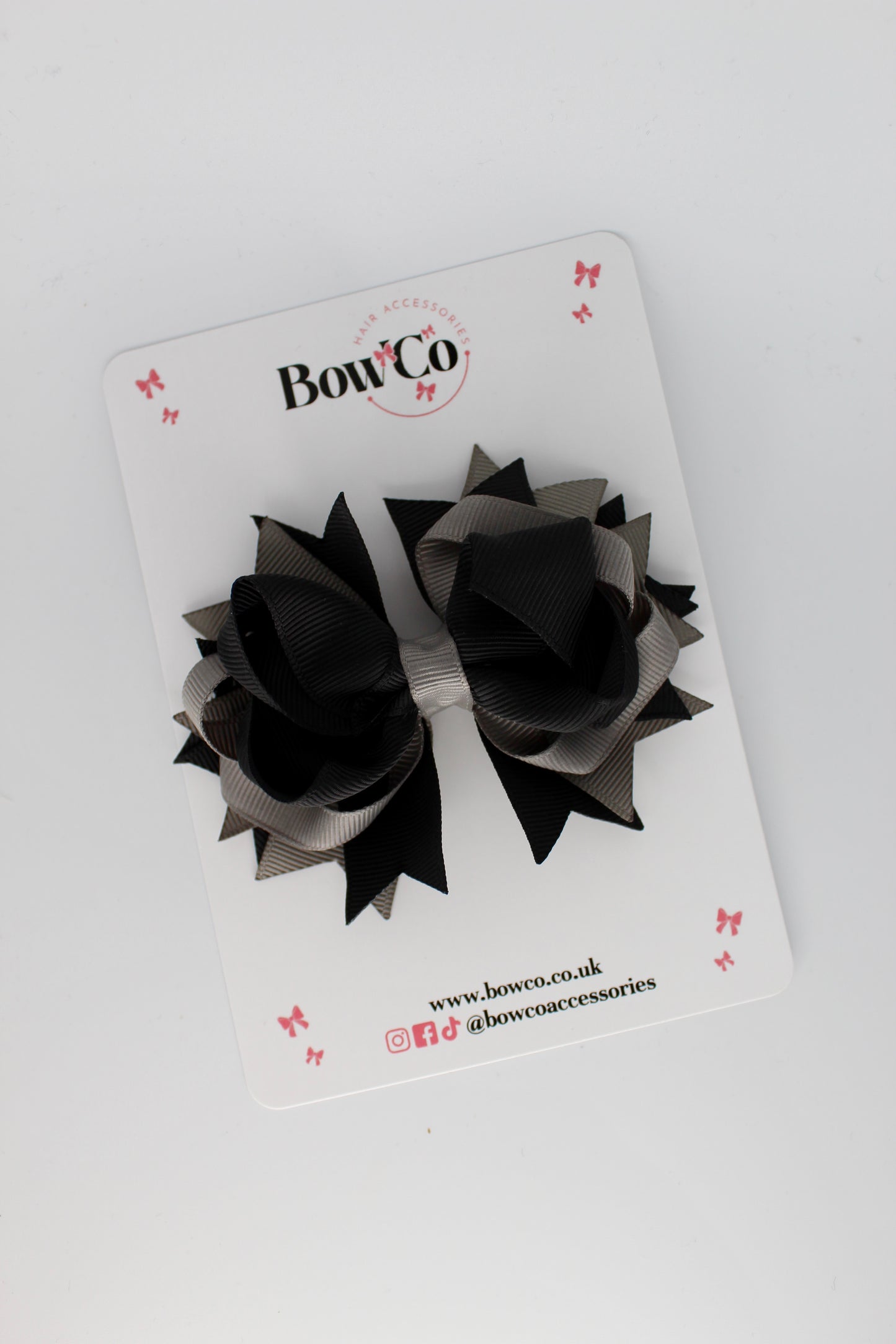 Black and Metal Grey Loopy Stacked Bow