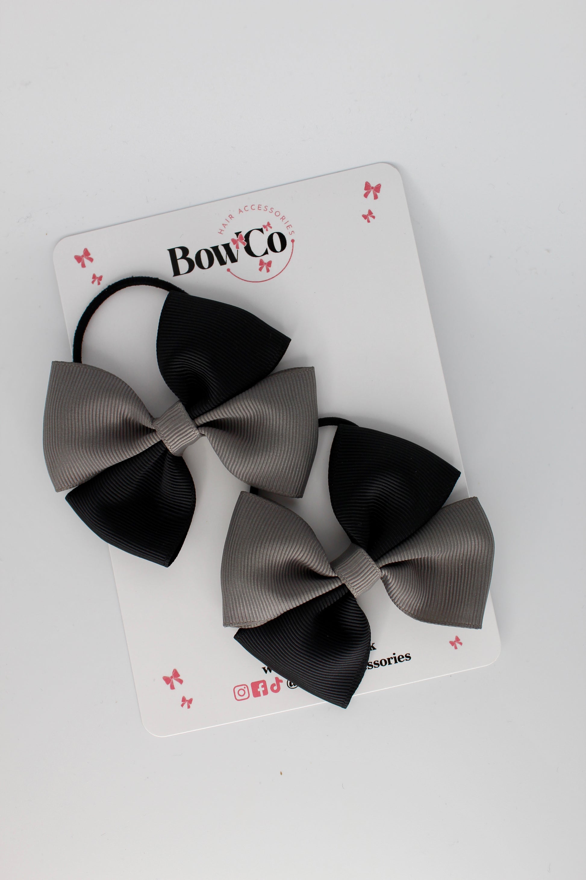 3 Inch Twist Bow - 2 Pack - Elastic Band - Black and Metal Grey