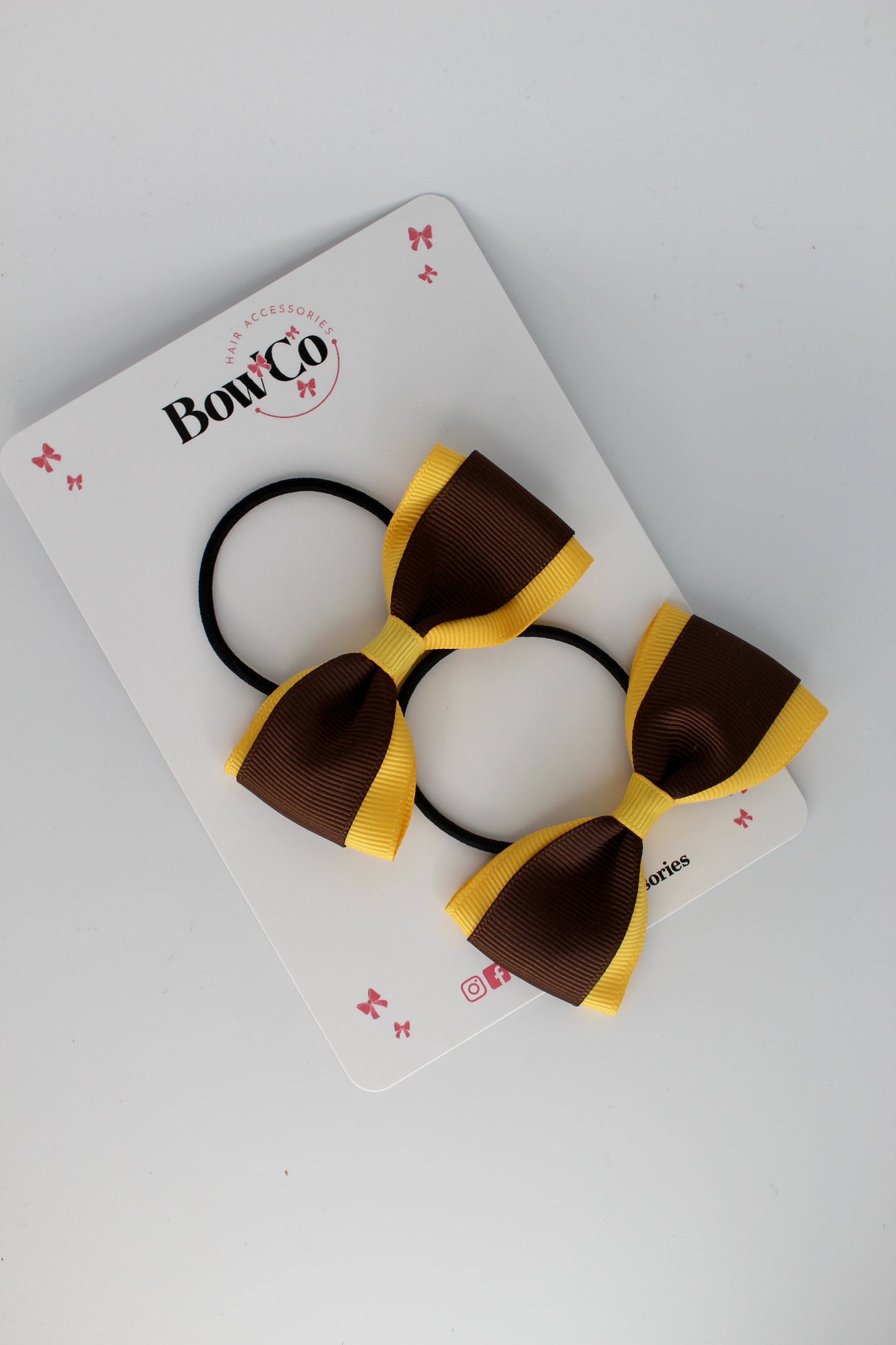 3 Inch Tuxedo Bow - Elastic - 2 Pack - Brown and Yellow Gold