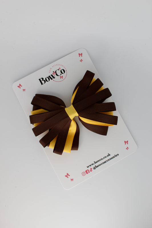 4 Inch Spiral Bow - 4 Inches - Clip - Brown and Yellow Gold