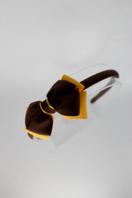 Bow Hairband - Brown and Yellow Gold