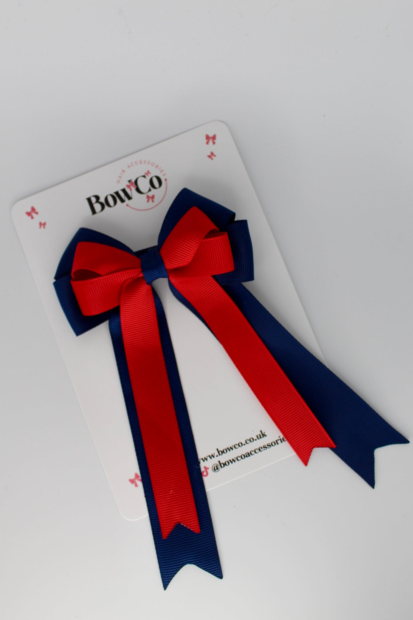 4.5 Inch Ponytail Double Bow - Red and Navy Blue