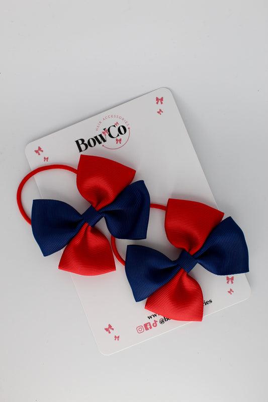 3 Inch Twist Bow - 2 Pack - Elastic Band - Red and Navy