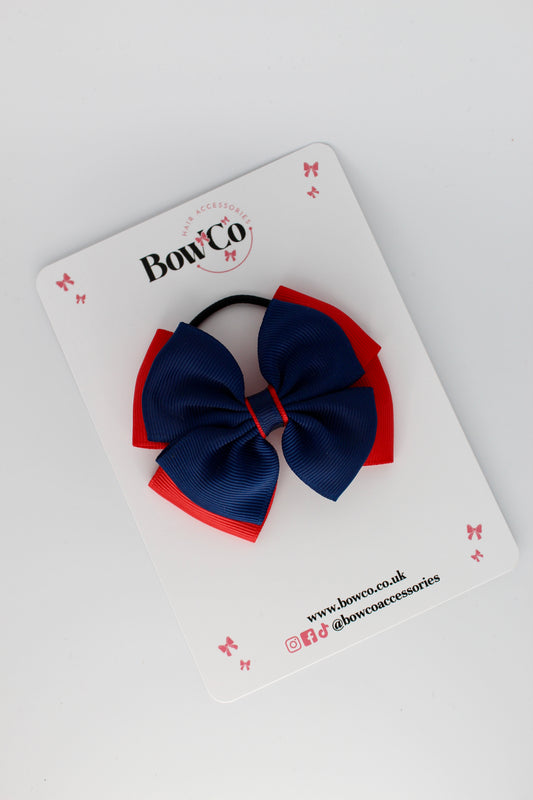 3 Inch Layer Edge Bow - Elastic Bobble - Red and Navy