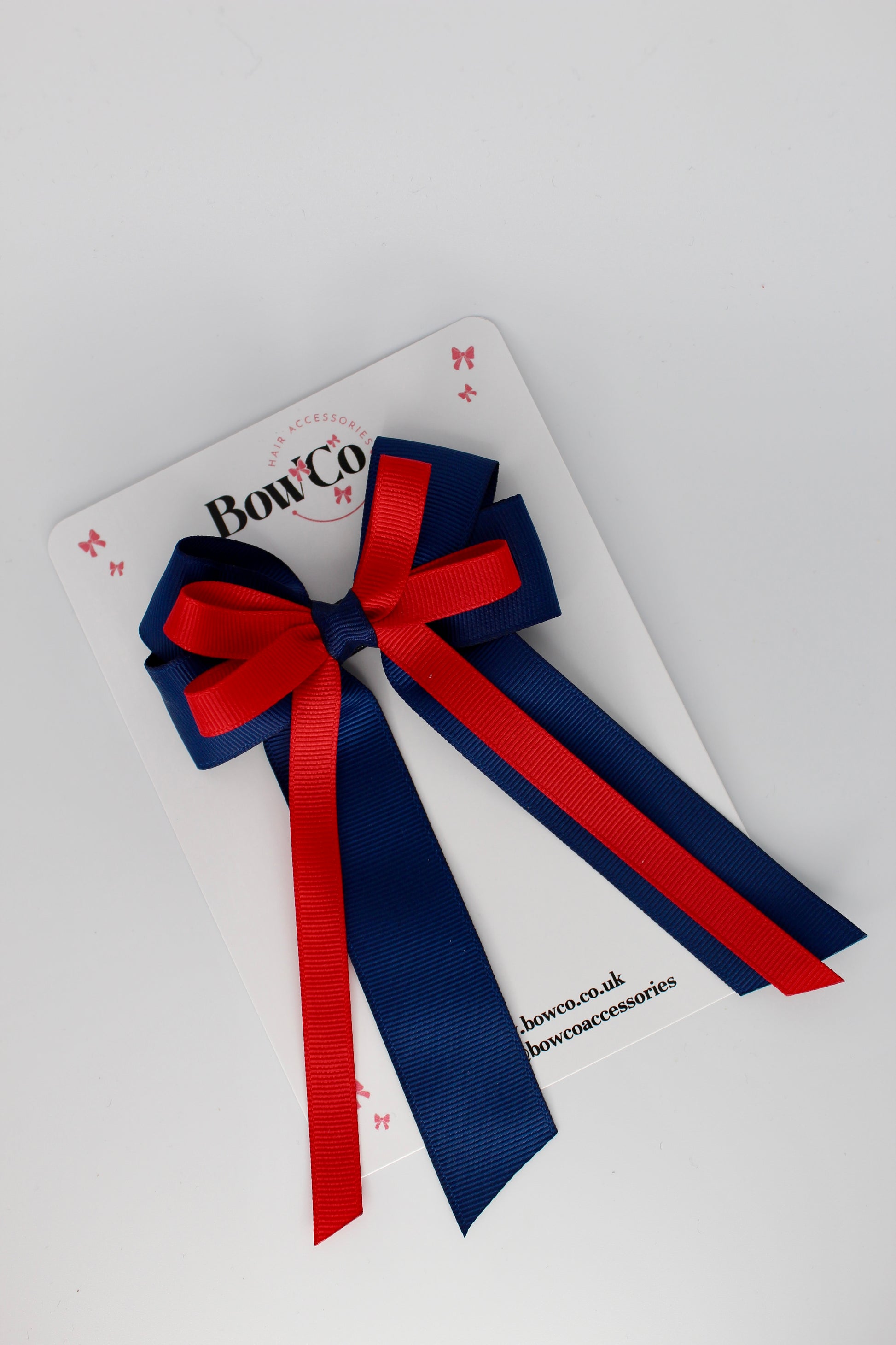 4 Inch Loop Bow Clip PonyTail - Red and Navy Blue