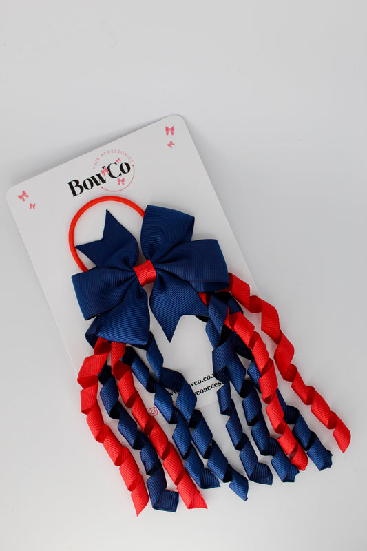 3 Inch Pinwheel Corker Bow - Elastic Bobble - Red and Navy