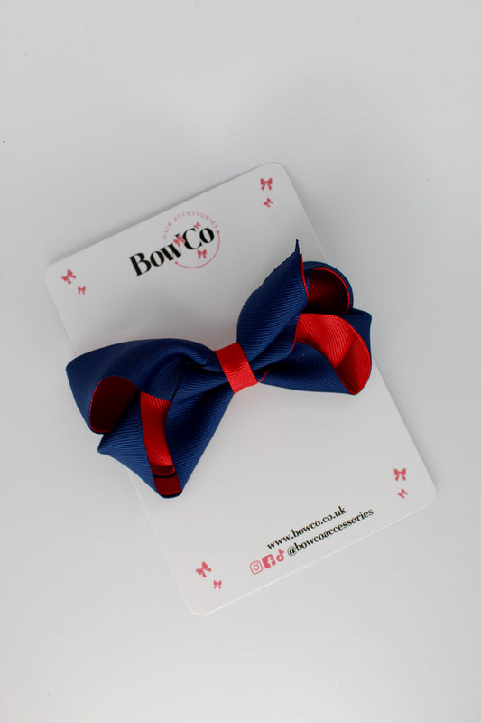 4 Inch Loop Bow - Clip - Red and Navy Blue
