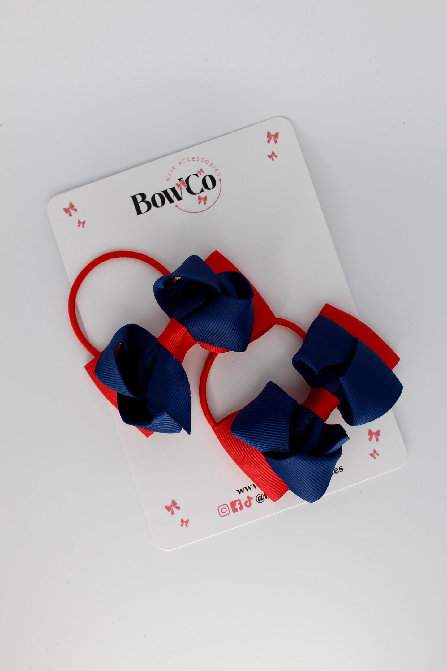 3 Inch Ruffle Bow - Elastic - 2 Pack - Red and Navy