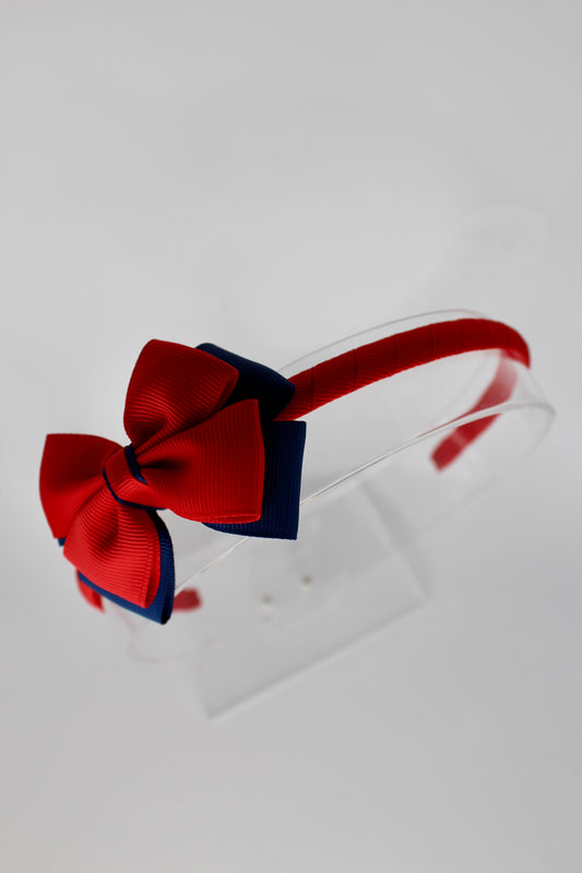 Bow Hairband - Red and Navy Blue