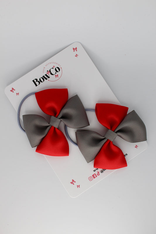 Red and Metal Grey- Twist Bow Set - Elastic