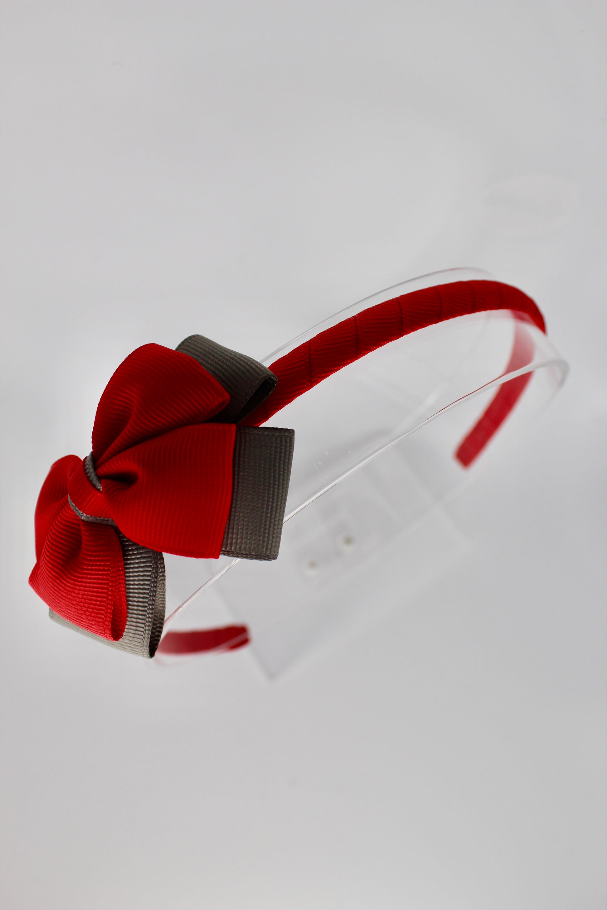 Bow Hairband - Red and Metal Grey