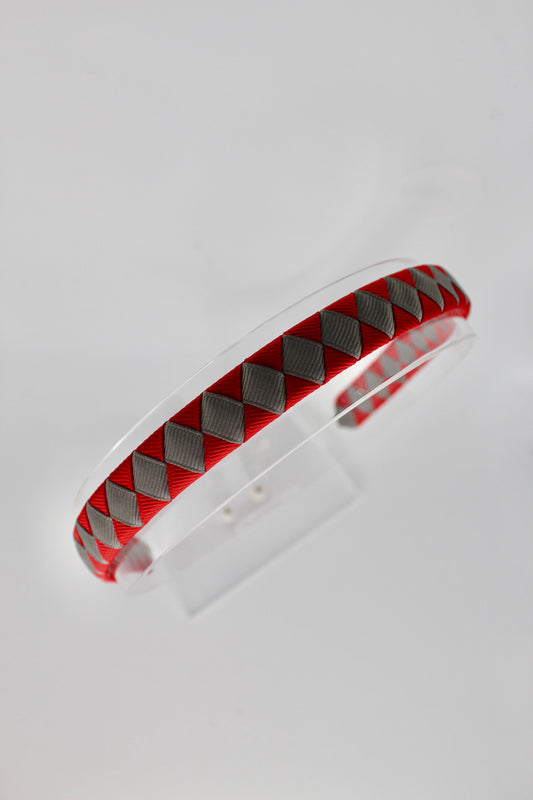 Pleated Red and Metal Grey Hairband