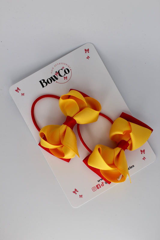 3 Inch Ruffle Bow - Elastic - 2 Pack - Red and Yellow Gold