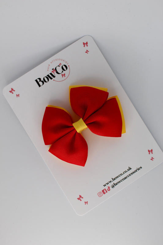 3 Inch Double Layer Bow - Clip - Red and Yellow Gold