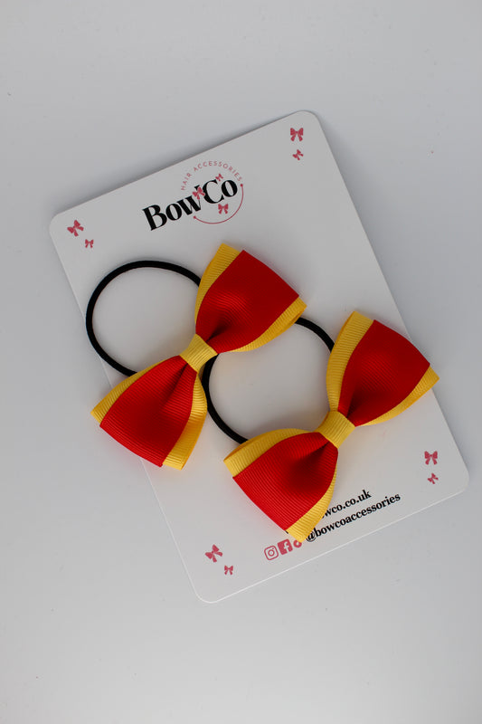 3 Inch Tuxedo Bow - Elastic - 2 Pack - Red and Yellow Gold