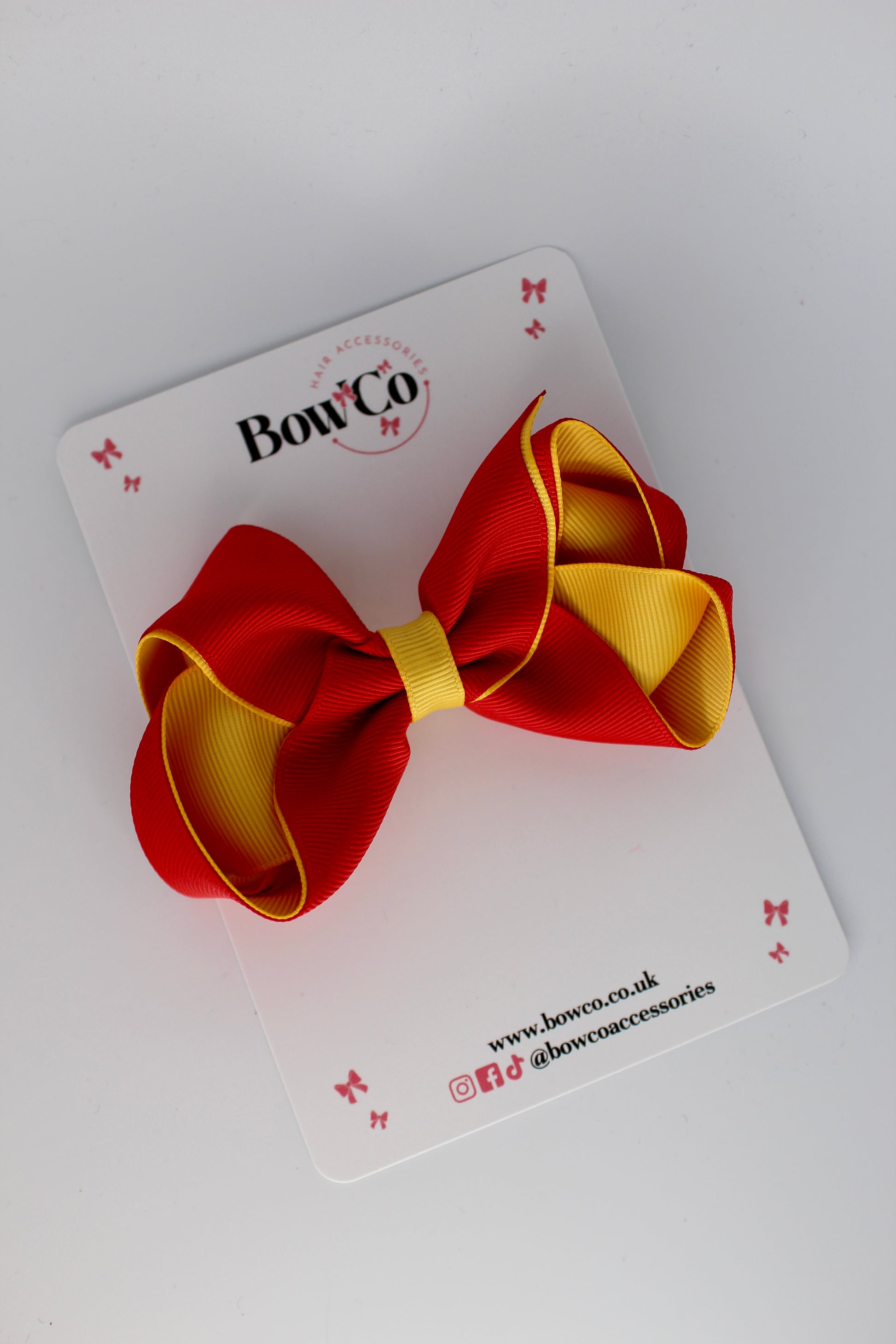 4 Inch Loop Bow - Clip - Red and Yellow Gold
