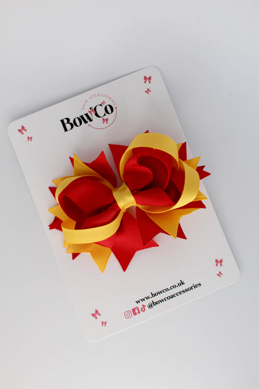 Red and Yellow Gold Loopy Stacked Bow