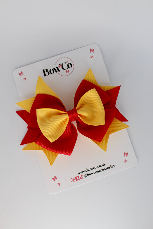 3.5 Inches Layer Bow - Clip - Red and Yellow Gold