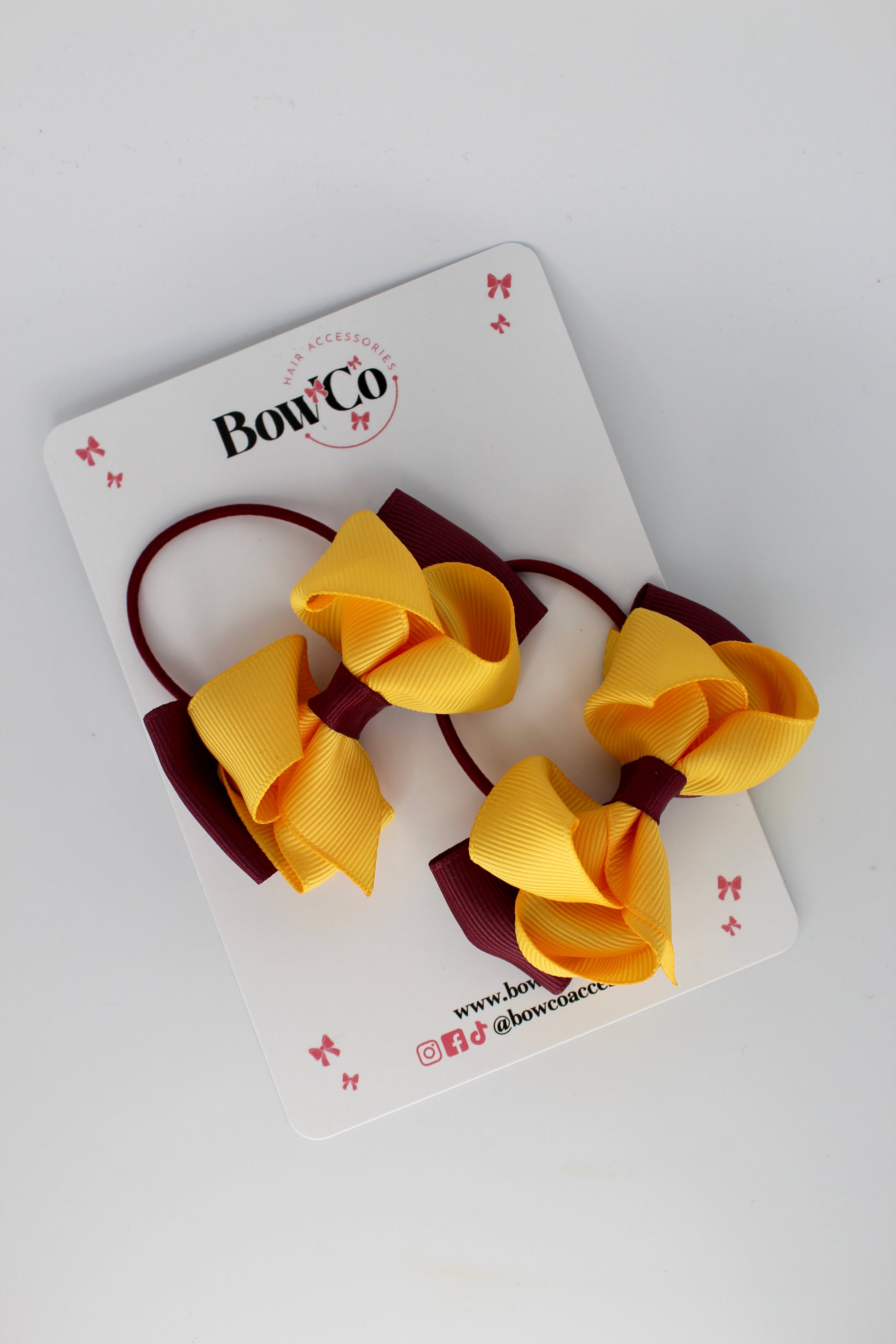 Burgundy and Yellow Gold - Ruffle Bow Set - Elastic