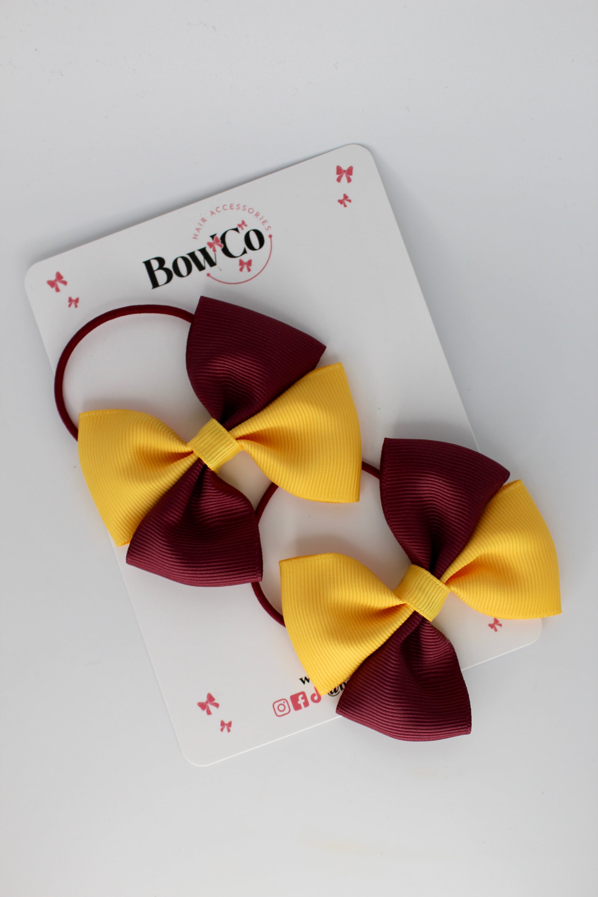 Burgundy and Yellow Gold - Twist Bow Set - Elastic