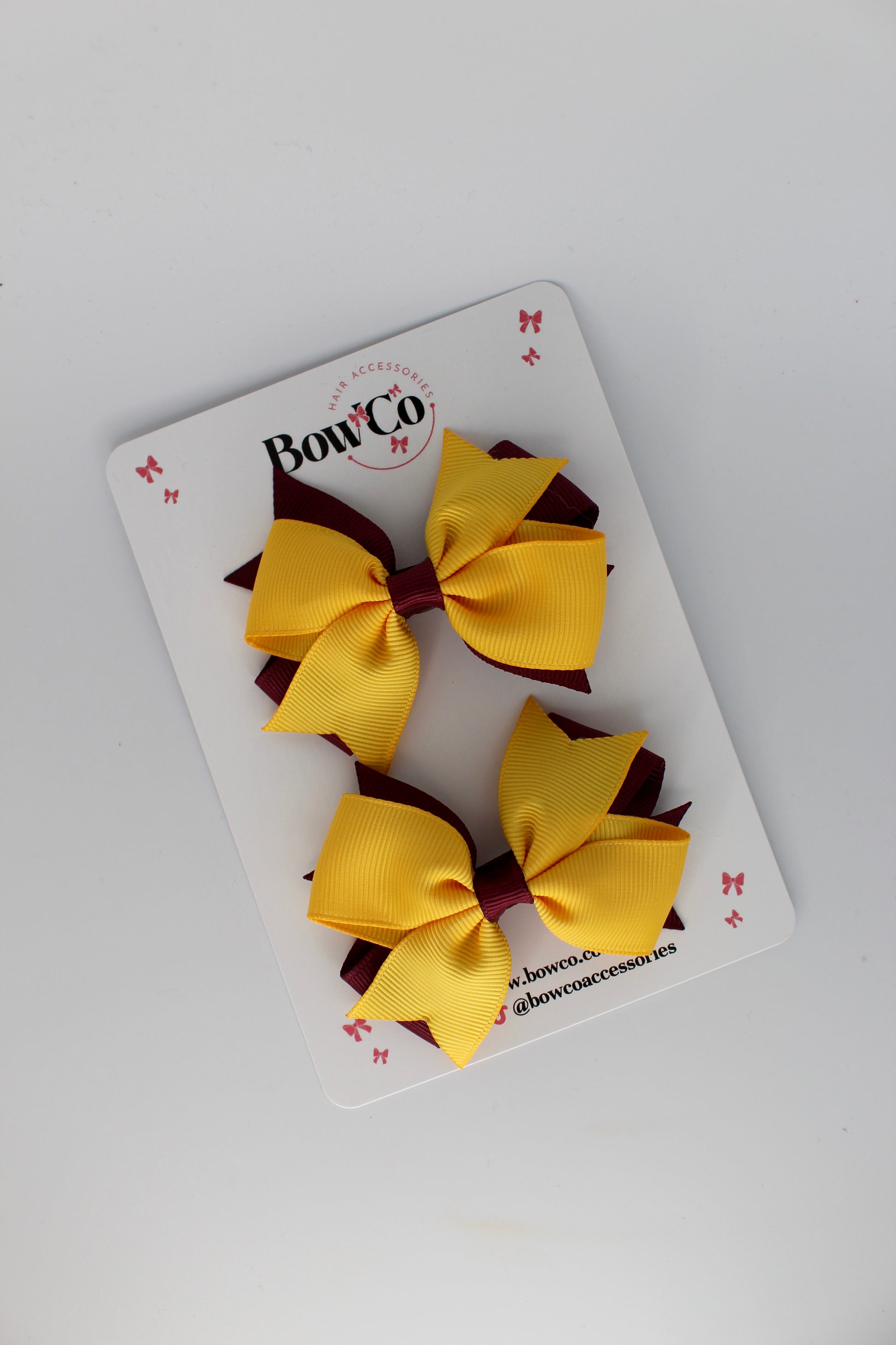 Burgundy and Yellow Gold - Layer Tail Bow Set - Clip