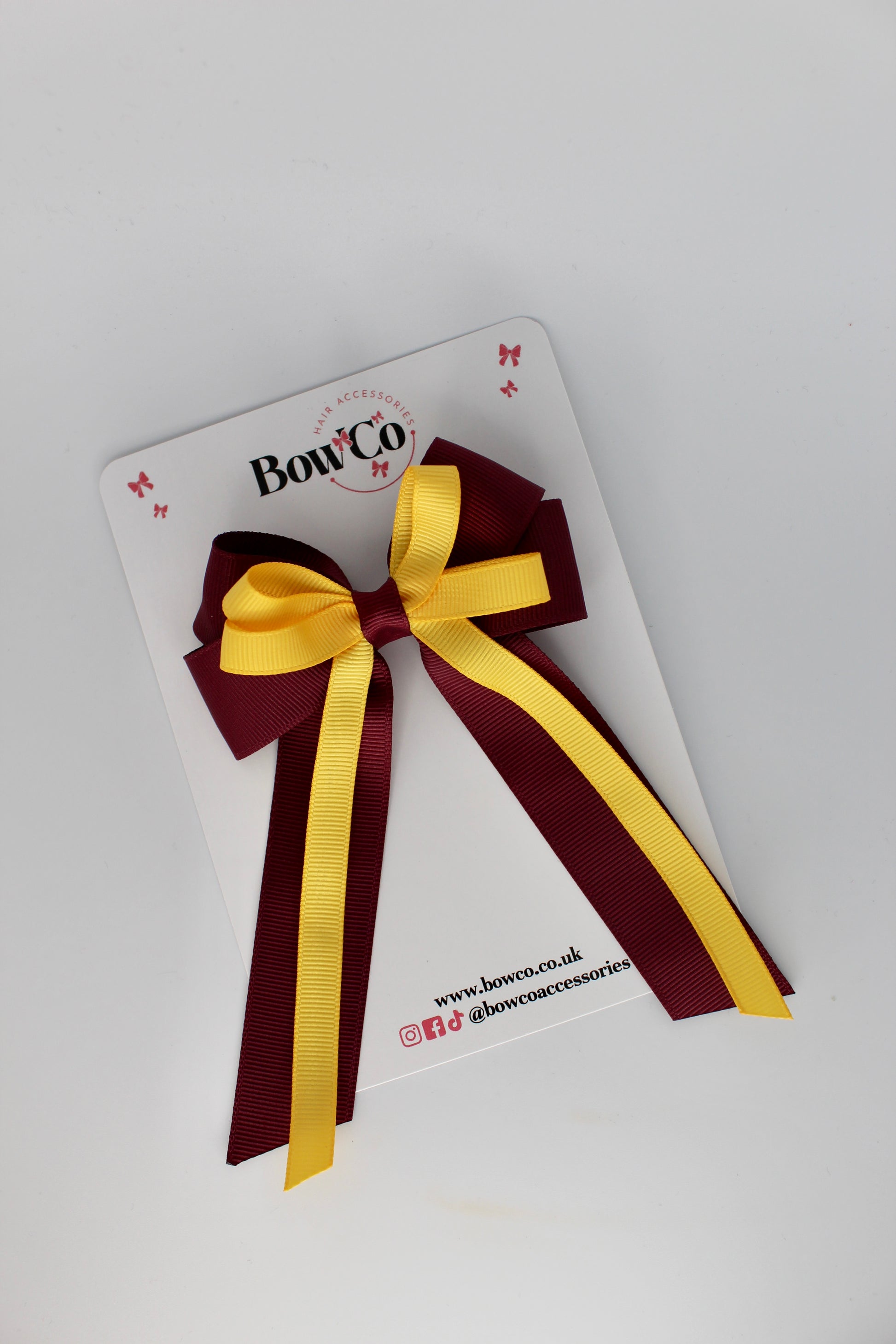 4 Inch Loop Bow Clip PonyTail - Burgundy and Yellow Gold