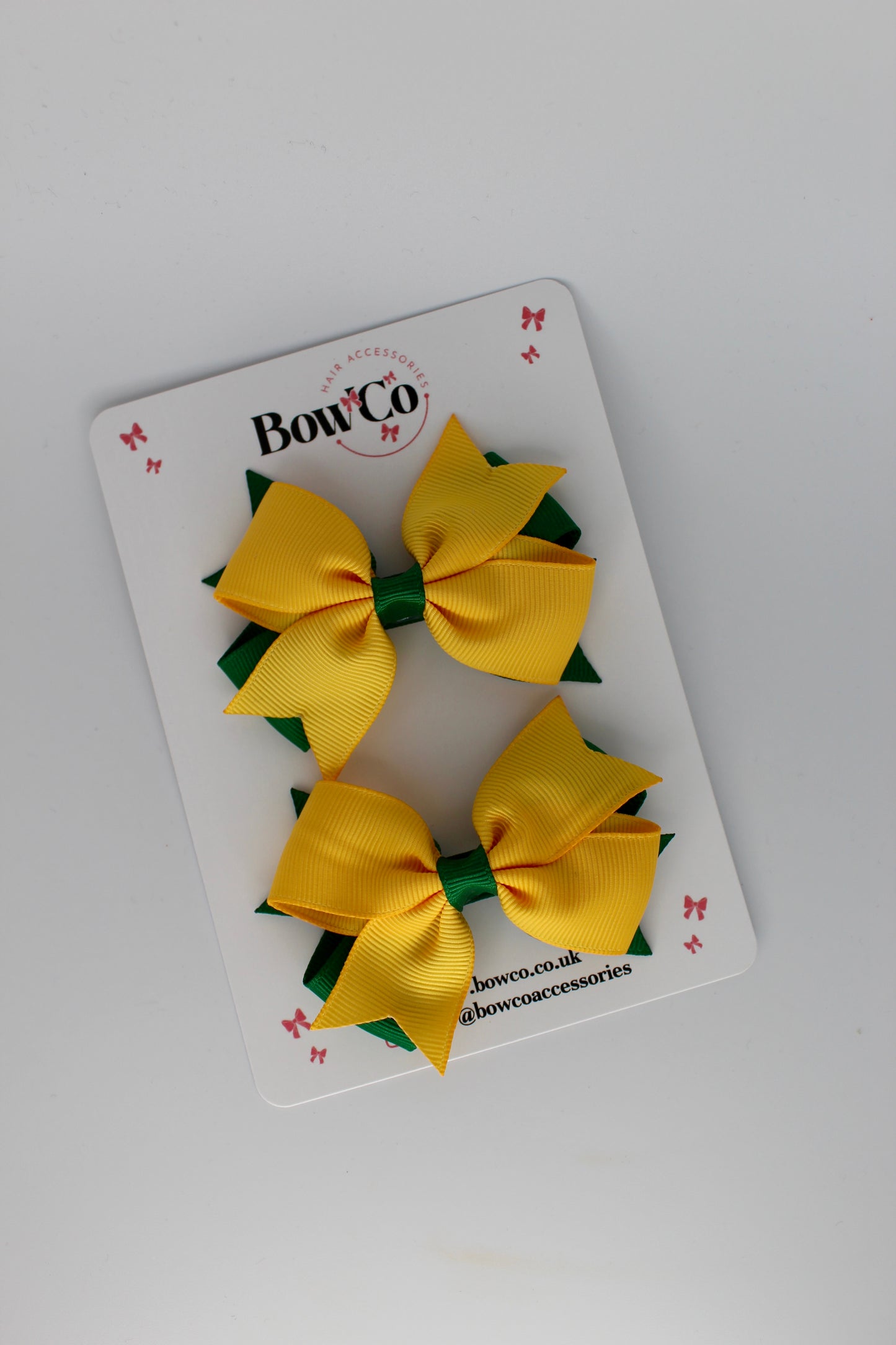 3 Inch Layer Tail Bow - Clip - 2 Pack - Forest Green and Yellow Gold