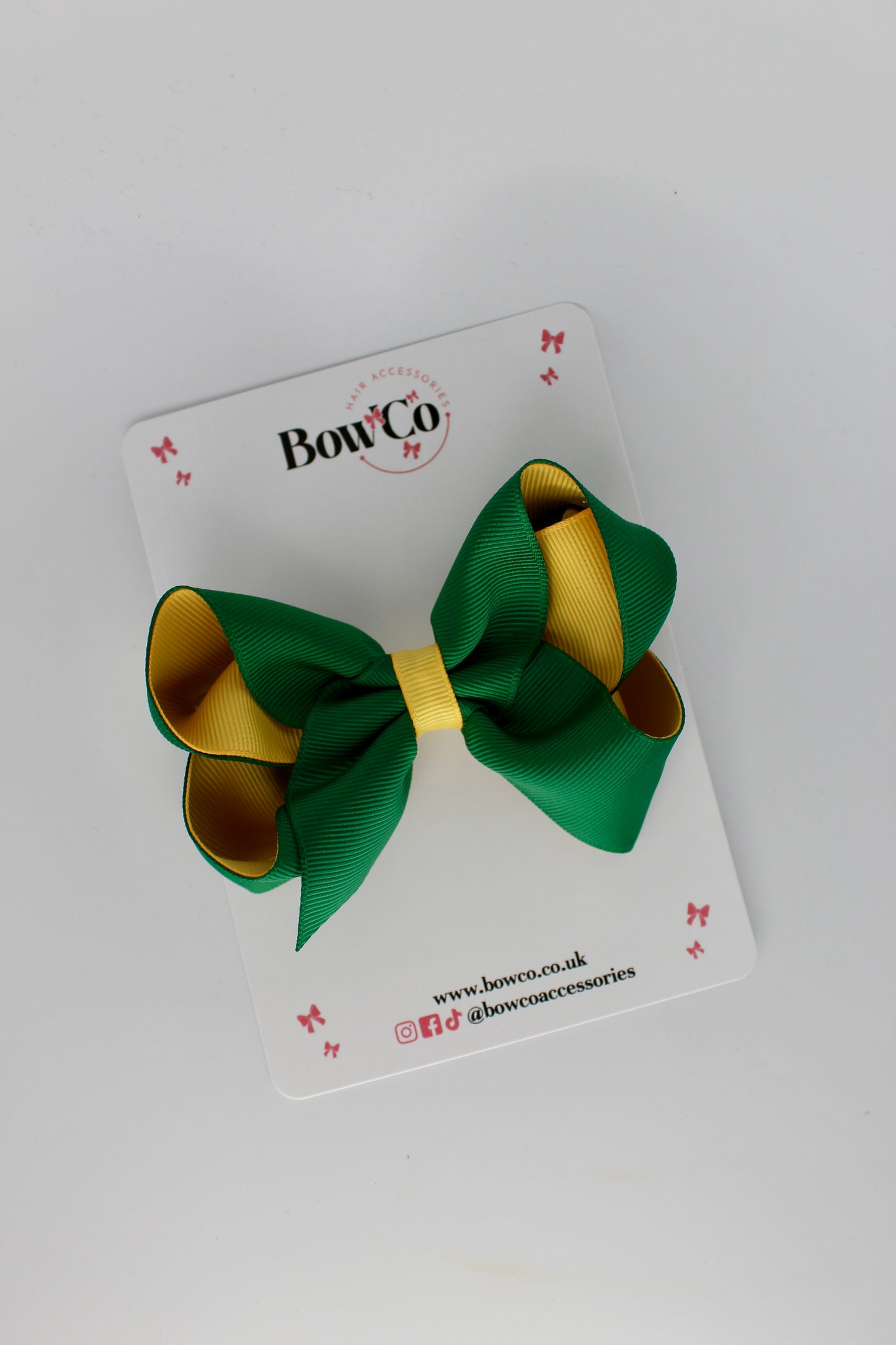 4 Inch Loop Bow - Clip - Forest Green and Yellow Gold