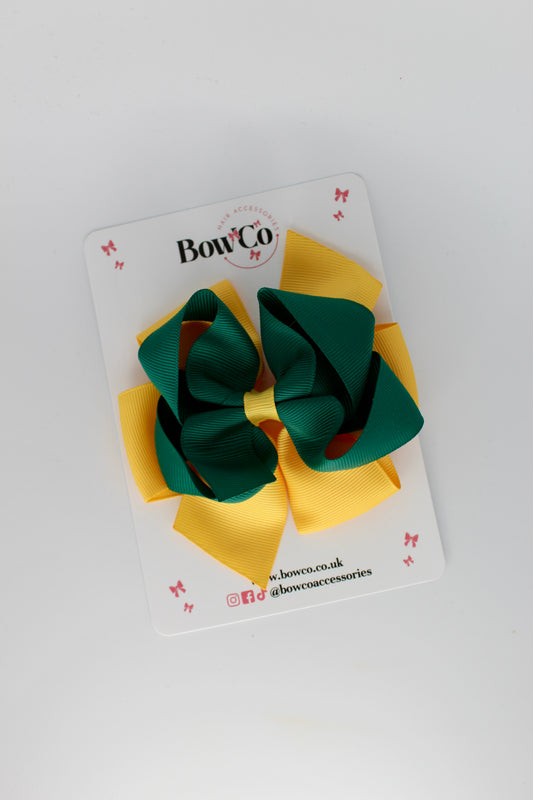 Double Bow - Clip - Forest Green and Yellow Gold