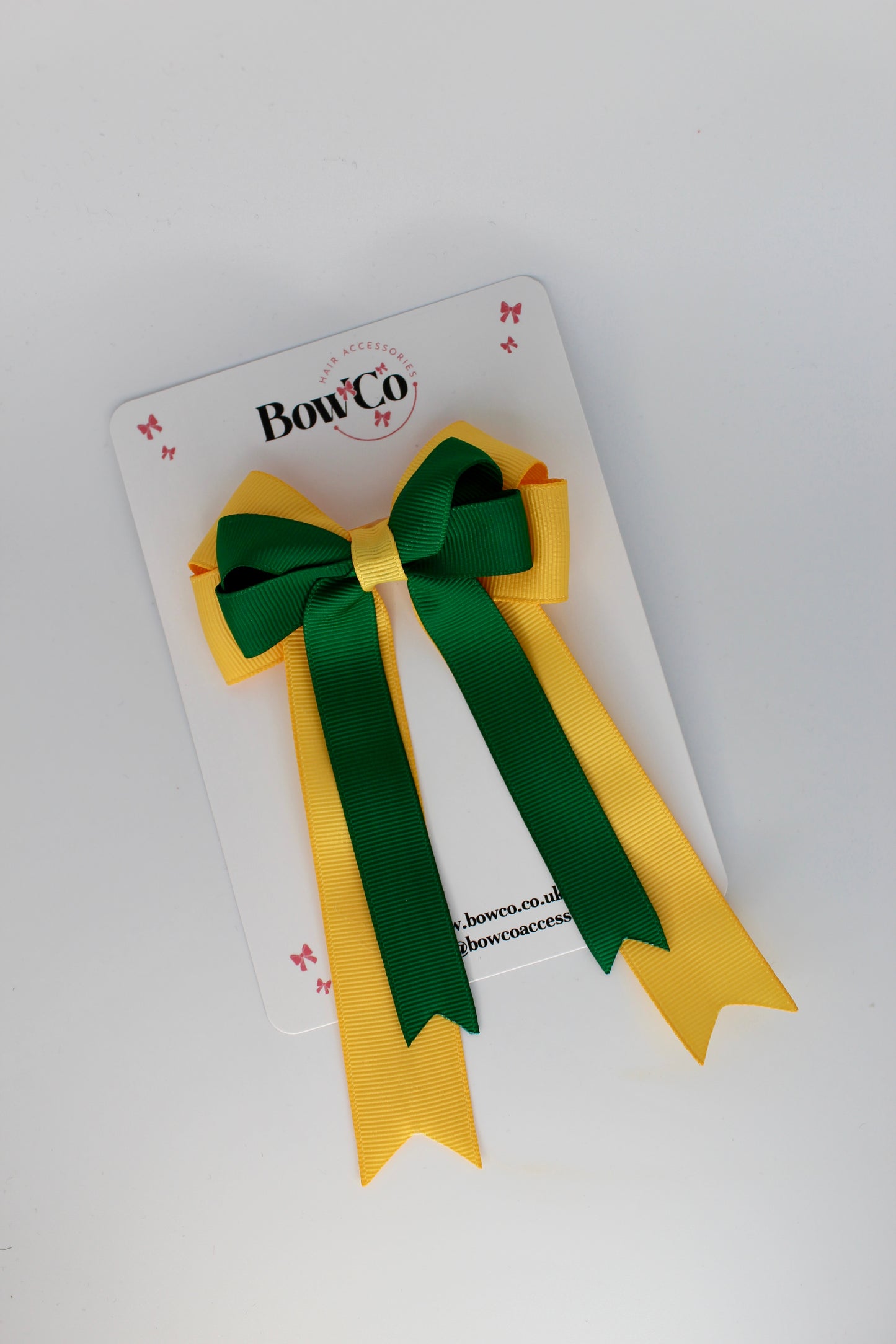 Ponytail Double Bow - Forest Green and Yellow Gold