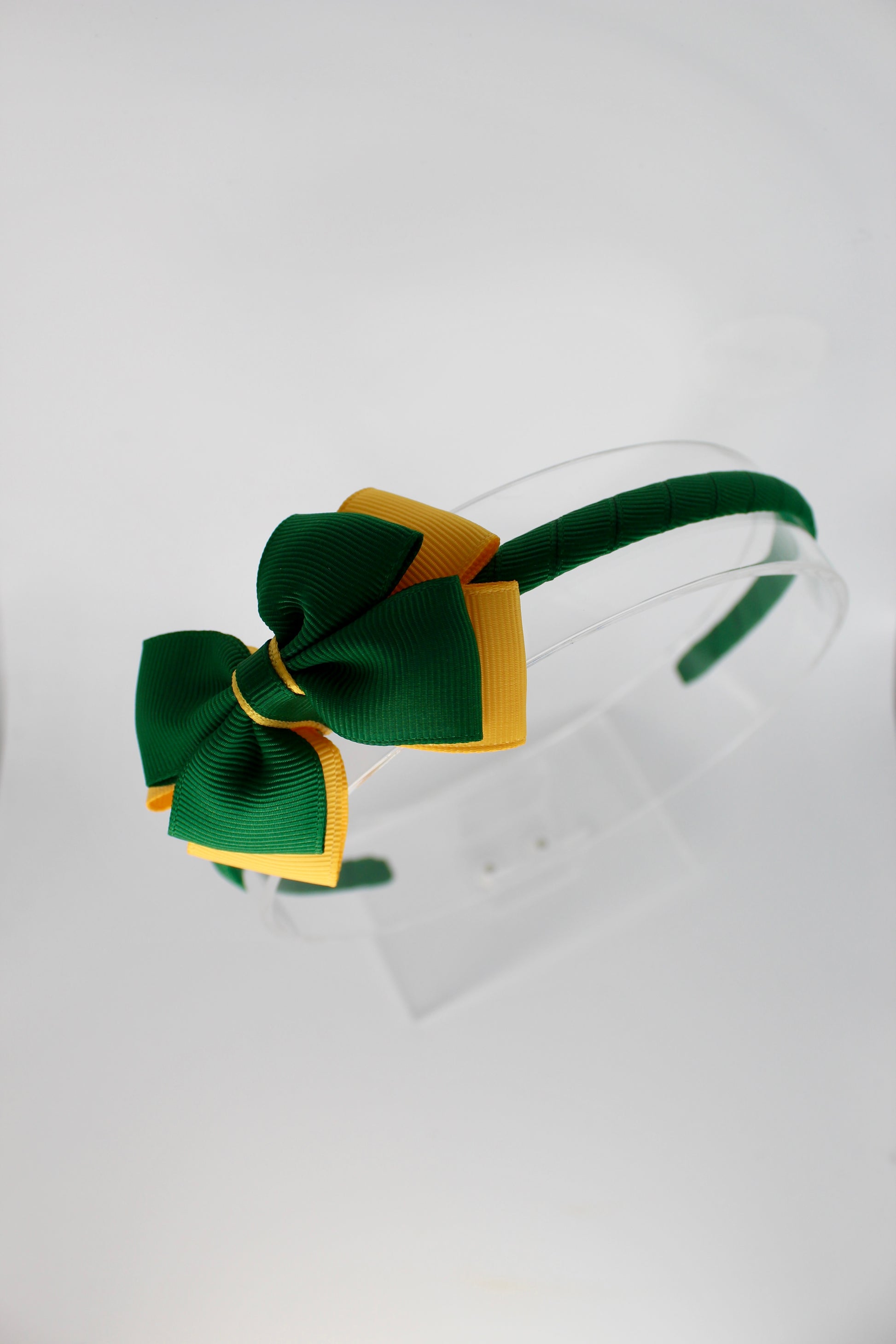 Bow Hair Band - Forest Green and Yellow Gold